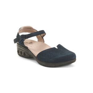 THERAFIT Navy Suede Morgan Comfort Wedge Mule Heels